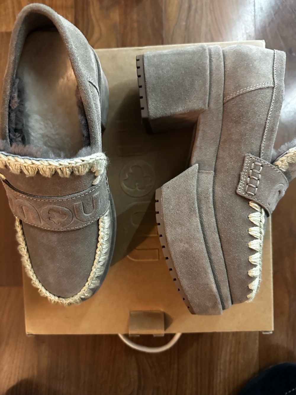 NEW MOU women's platform suede loafer in elephant grey - Picture 6 of 10